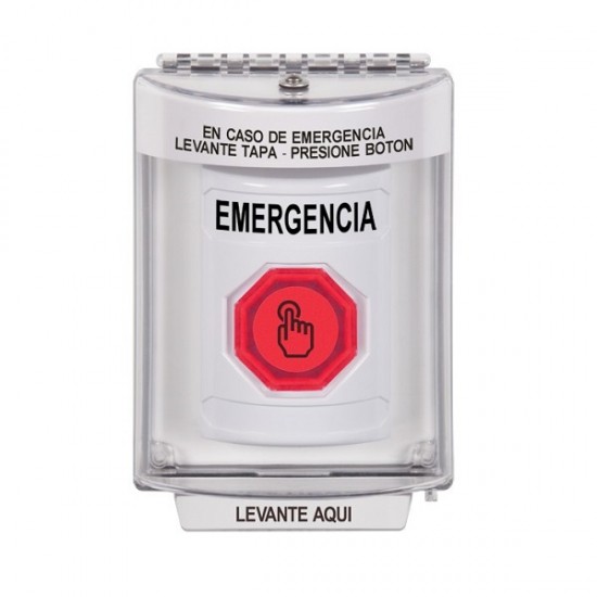 SS2347EM-ES STI White Indoor/Outdoor Flush w/ Horn Weather Resistant Momentary Stopper Station w/ EMERGENCY Spanish