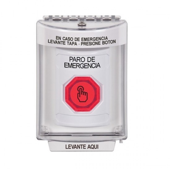 SS2347ES-ES STI White Indoor/Outdoor Flush w/ Horn Weather Resistant Momentary Stopper Station w/ EMERGENCY STOP Spanish