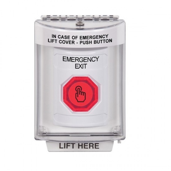 SS2347EX-EN STI White Indoor/Outdoor Flush w/ Horn Weather Resistant Momentary Stopper Station w/ EMERGENCY EXIT Label