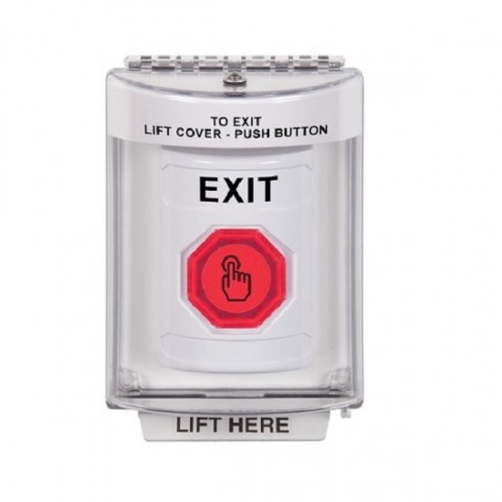 SS2347XT-EN STI White Indoor/Outdoor Flush w/ Horn Weather Resistant Momentary Stopper Station w/ EXIT Label