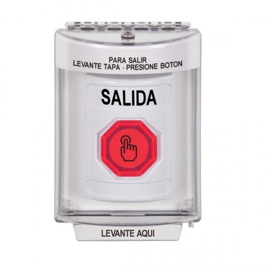 SS2347XT-ES STI White Indoor/Outdoor Flush w/ Horn Weather Resistant Momentary Stopper Station w/ EXIT Spanish