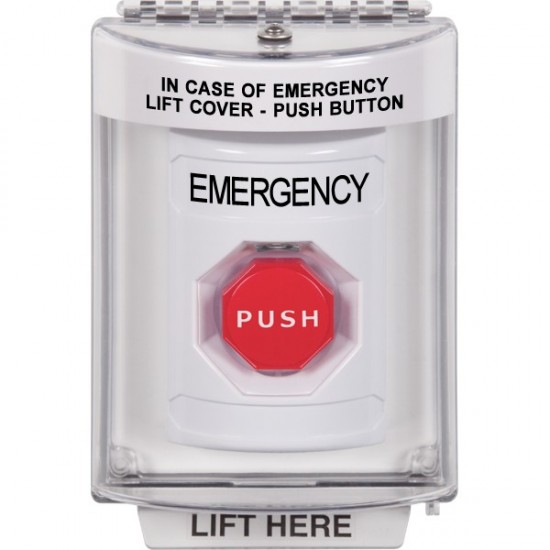 SS2348EM-EN STI White Indoor/Outdoor Flush w/ Horn Pneumatic (Illuminated) Stopper Station with EMERGENCY Label English