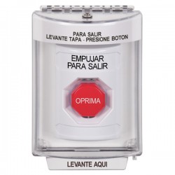 SS2348PX-ES STI White Indoor/Outdoor Flush w/ Horn Pneumatic (Illuminated) Stopper Station with PUSH TO EXIT Label Spanish