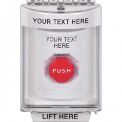 SS2348ZA-EN STI White Indoor/Outdoor Flush w/ Horn Pneumatic (Illuminated) Stopper Station w/ Custom Text Label