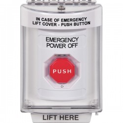 SS2349PO-EN STI White Indoor/Outdoor Flush w/ Horn Turn-to-Reset Stopper Station w/ EMERGENCY POWER OFF Label