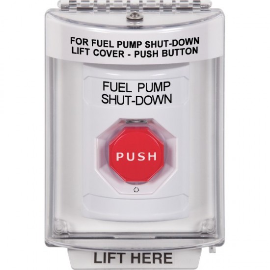 SS2349PS-EN STI White Indoor/Outdoor Flush w/ Horn Turn-to-Reset Stopper Station w/ FUEL PUMP SHUT DOWN Label