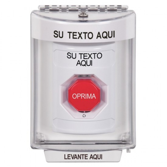 SS2349ZA-ES STI White Indoor/Outdoor Flush w/ Horn Turn-to-Reset Stopper Station w/ Custom Text Spanish
