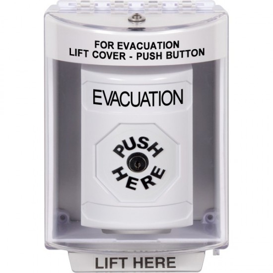 SS2370EV-EN STI White Indoor/Outdoor Surface Key-to-Reset Stopper Station with EVACUATION Label English