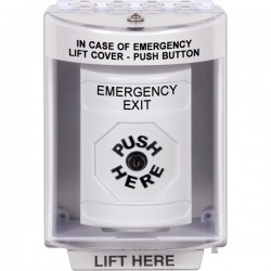 SS2370EX-EN STI White Indoor/Outdoor Surface Key-to-Reset Stopper Station with EMERGENCY EXIT Label English