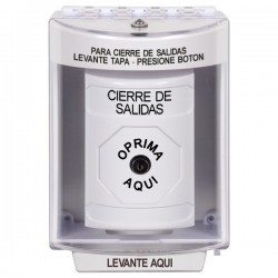 SS2370LD-ES STI White Indoor/Outdoor Surface Key-to-Reset Stopper Station with LOCKDOWN Label Spanish