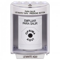 SS2370PX-ES STI White Indoor/Outdoor Surface Key-to-Reset Stopper Station with PUSH TO EXIT Label Spanish