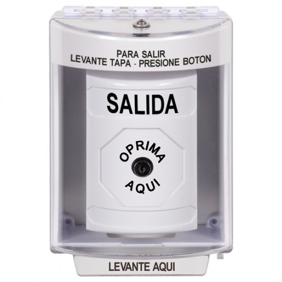 SS2370XT-ES STI White Indoor/Outdoor Surface Key-to-Reset Stopper Station with EXIT Label Spanish