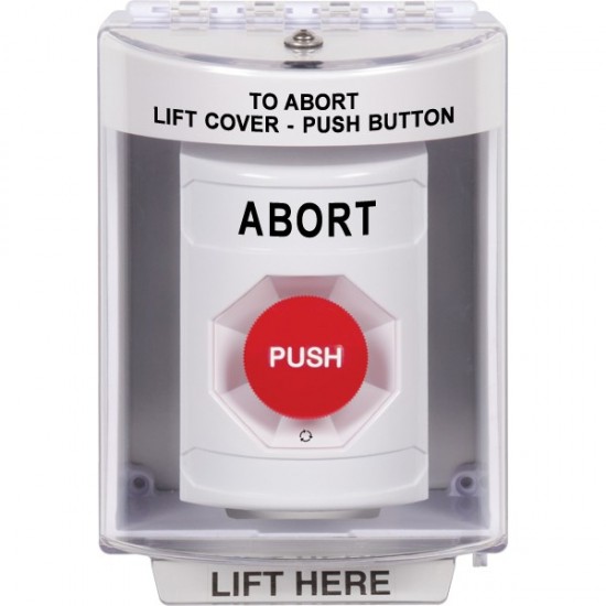 SS2371AB-EN STI White Indoor/Outdoor Surface Turn-to-Reset Stopper Station with ABORT Label English