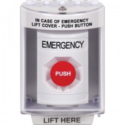 SS2371EM-EN STI White Indoor/Outdoor Surface Turn-to-Reset Stopper Station with EMERGENCY Label English SS2371EM-EN STI White Indoor/Outdoor Surface Turn-to-Reset Stopper Station with EMERGENCY Label English