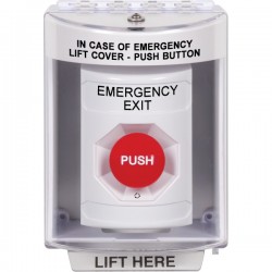 SS2371EX-EN STI White Indoor/Outdoor Surface Turn-to-Reset Stopper Station with EMERGENCY EXIT Label English