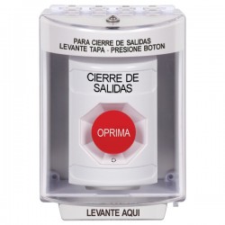 SS2371LD-ES STI White Indoor/Outdoor Surface Turn-to-Reset Stopper Station with LOCKDOWN Label Spanish