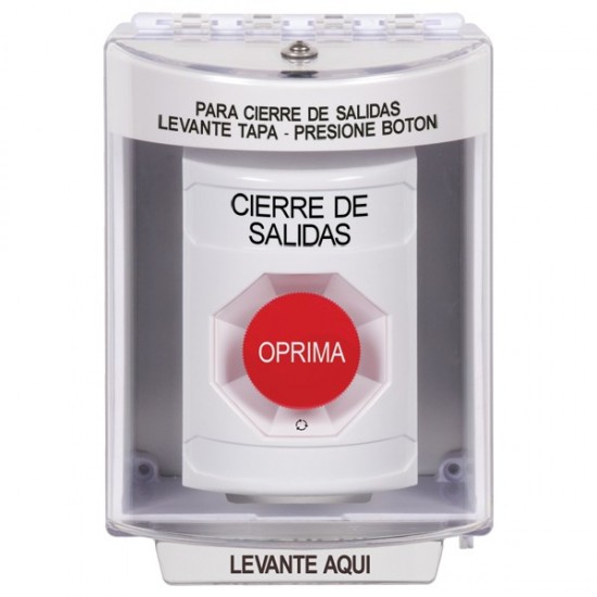 SS2371LD-ES STI White Indoor/Outdoor Surface Turn-to-Reset Stopper Station with LOCKDOWN Label Spanish