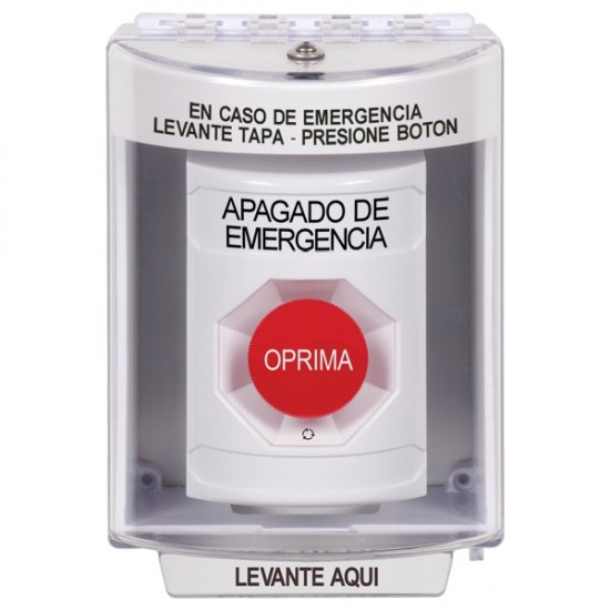 SS2371PO-ES STI White Indoor/Outdoor Surface Turn-to-Reset Stopper Station with EMERGENCY POWER OFF Label Spanish