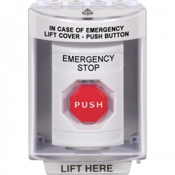 SS2372ES-EN STI White Indoor/Outdoor Surface Key-to-Reset (Illuminated) Stopper Station with EMERGENCY STOP Label English