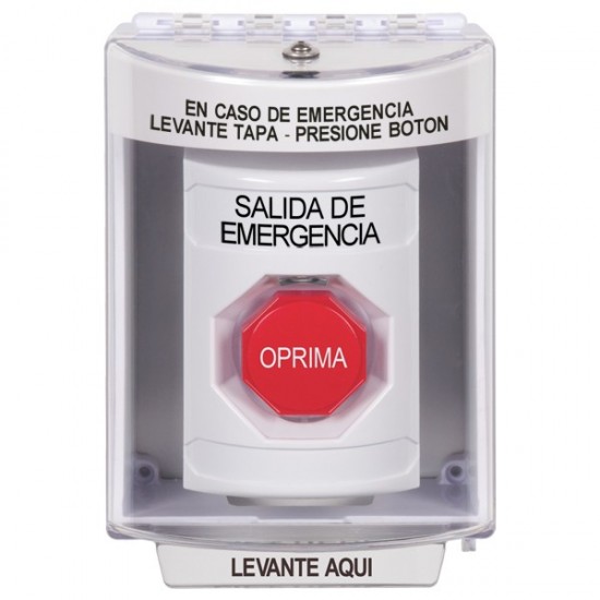 SS2372EX-ES STI White Indoor/Outdoor Surface Key-to-Reset (Illuminated) Stopper Station with EMERGENCY EXIT Label Spanish