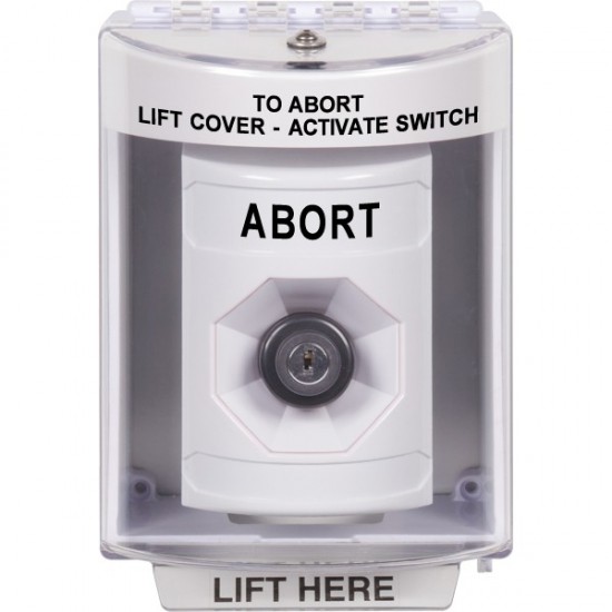 SS2373AB-EN STI White Indoor/Outdoor Surface Key-to-Activate Stopper Station with ABORT Label English