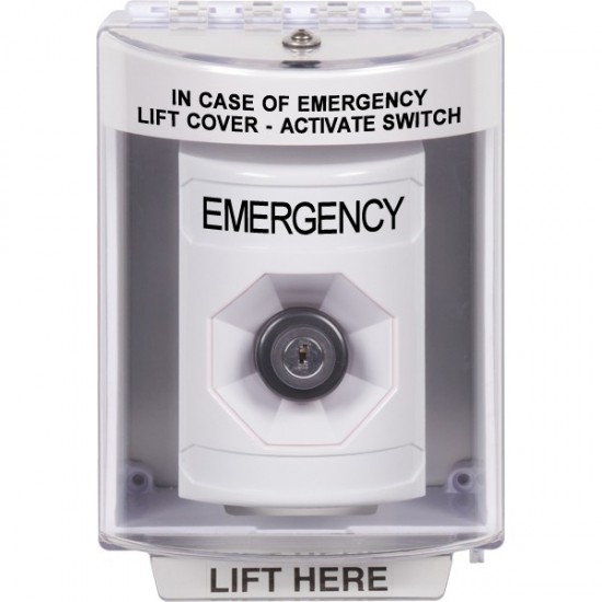 SS2373EM-EN STI White Indoor/Outdoor Surface Key-to-Activate Stopper Station with EMERGENCY Label English SS2373EM-EN STI White Indoor/Outdoor Surface Key-to-Activate Stopper Station with EMERGENCY Label English