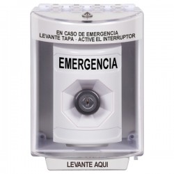 SS2373EM-ES STI White Indoor/Outdoor Surface Key-to-Activate Stopper Station with EMERGENCY Label Spanish
