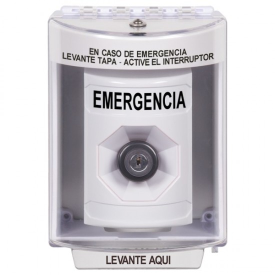 SS2373EM-ES STI White Indoor/Outdoor Surface Key-to-Activate Stopper Station with EMERGENCY Label Spanish