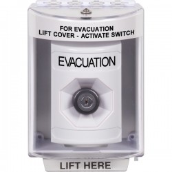 SS2373EV-EN STI White Indoor/Outdoor Surface Key-to-Activate Stopper Station with EVACUATION Label English