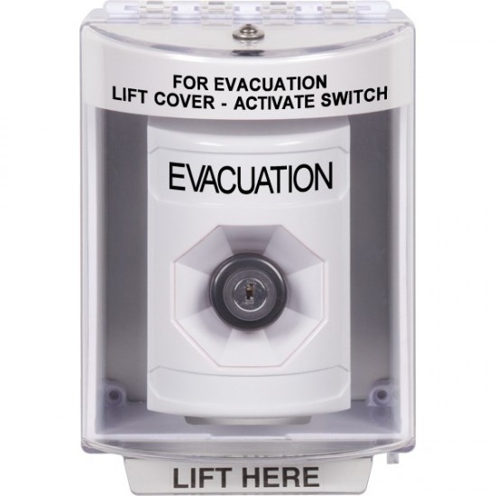 SS2373EV-EN STI White Indoor/Outdoor Surface Key-to-Activate Stopper Station with EVACUATION Label English