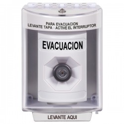 SS2373EV-ES STI White Indoor/Outdoor Surface Key-to-Activate Stopper Station with EVACUATION Label Spanish