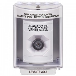 SS2373HV-ES STI White Indoor/Outdoor Surface Key-to-Activate Stopper Station with HVAC SHUT DOWN Label Spanish