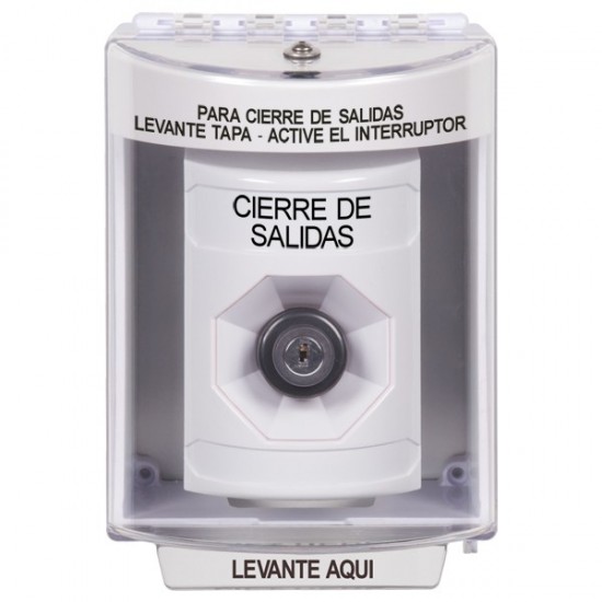 SS2373LD-ES STI White Indoor/Outdoor Surface Key-to-Activate Stopper Station with LOCKDOWN Label Spanish
