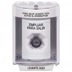 SS2373PX-ES STI White Indoor/Outdoor Surface Key-to-Activate Stopper Station with PUSH TO EXIT Label Spanish