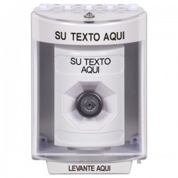 SS2373ZA-ES STI White Indoor/Outdoor Surface Key-to-Activate Stopper Station with Non-Returnable Custom Text Label Spanish