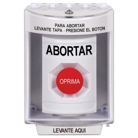 SS2374AB-ES STI White Indoor/Outdoor Surface Momentary Stopper Station with ABORT Label Spanish