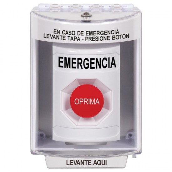 SS2374EM-ES STI White Indoor/Outdoor Surface Momentary Stopper Station with EMERGENCY Label Spanish