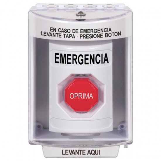 SS2375EM-ES STI White Indoor/Outdoor Surface Momentary (Illuminated) Stopper Station with EMERGENCY Label Spanish