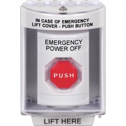 SS2375PO-EN STI White Indoor/Outdoor Surface Momentary (Illuminated) Stopper Station with EMERGENCY POWER OFF Label English