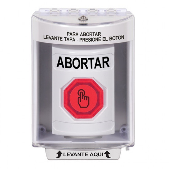 SS2376AB-ES STI White Indoor/Outdoor Surface Momentary (Illuminated) with Red Lens Stopper Station with ABORT Label Spanish