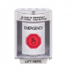 SS2376EM-EN STI White Indoor/Outdoor Surface Momentary (Illuminated) with Red Lens Stopper Station with EMERGENCY Label English SS2376EM-EN STI White Indoor/Outdoor Surface Momentary (Illuminated) with Red Lens Stopper Station with EMERGENCY Label English