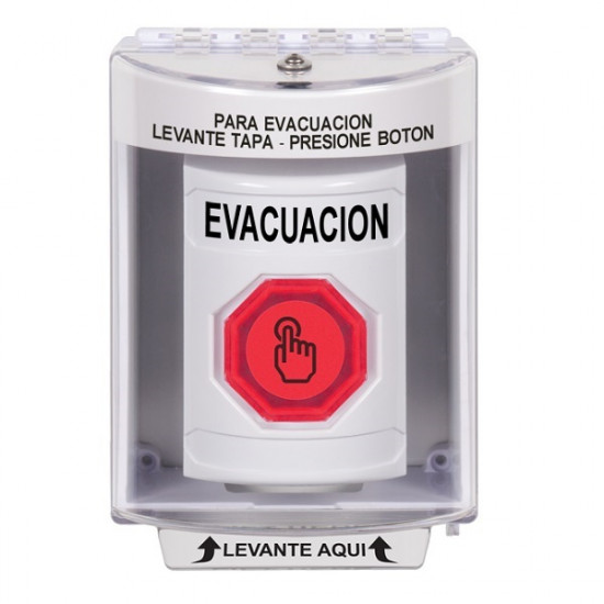 SS2376EV-ES STI White Indoor/Outdoor Surface Momentary (Illuminated) Stopper Station w/ EVACUATION Spanish