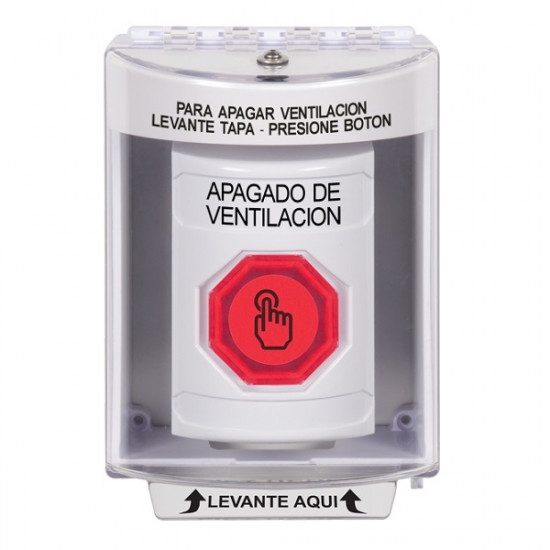 SS2376HV-ES STI White Indoor/Outdoor Surface Momentary (Illuminated) Stopper Station w/ HVAC SHUT DOWN Spanish