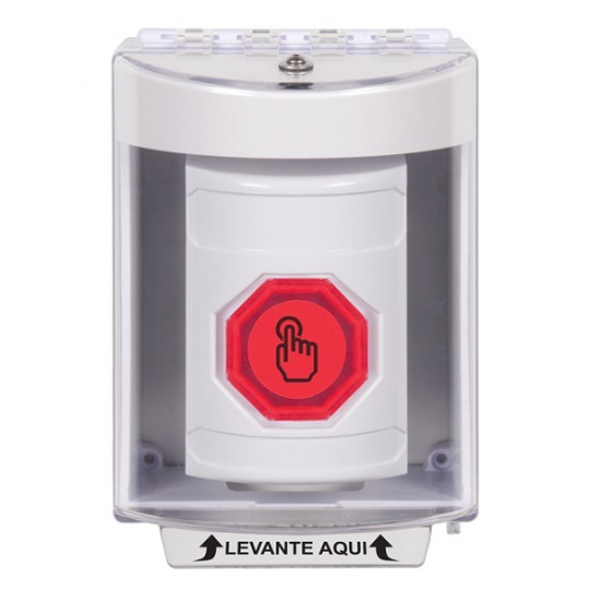 SS2376NT-ES STI White Indoor/Outdoor Surface Momentary (Illuminated) with Red Lens Stopper Station with No Text Label Spanish