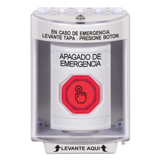 SS2376PO-ES STI White Indoor/Outdoor Surface Momentary (Illuminated) Stopper Station w/ EMERGENCY POWER OFF Spanish