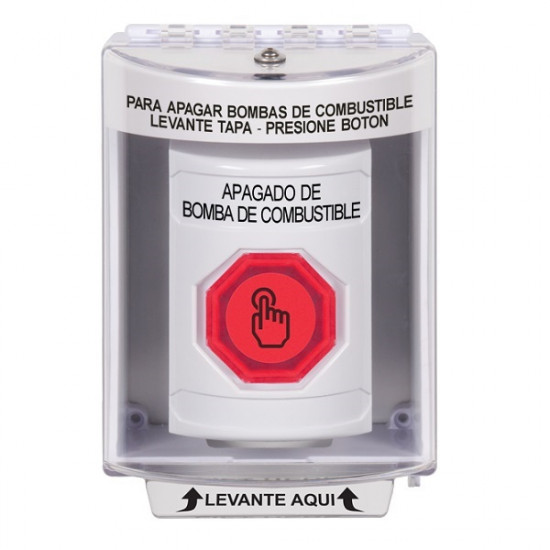 SS2376PS-ES STI White Indoor/Outdoor Surface Momentary (Illuminated) Stopper Station w/ FUEL PUMP SHUT DOWN Spanish