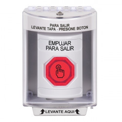 SS2376PX-ES STI White Indoor/Outdoor Surface Momentary (Illuminated) Stopper Station w/ PUSH TO EXIT Spanish