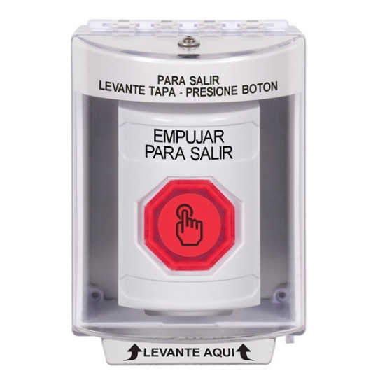 SS2376PX-ES STI White Indoor/Outdoor Surface Momentary (Illuminated) Stopper Station w/ PUSH TO EXIT Spanish