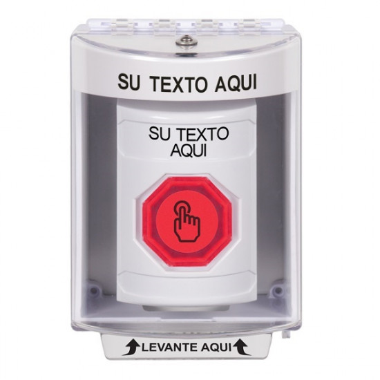 SS2376ZA-ES STI White Indoor/Outdoor Surface Momentary (Illuminated) Stopper Station w/ Custom Text Spanish