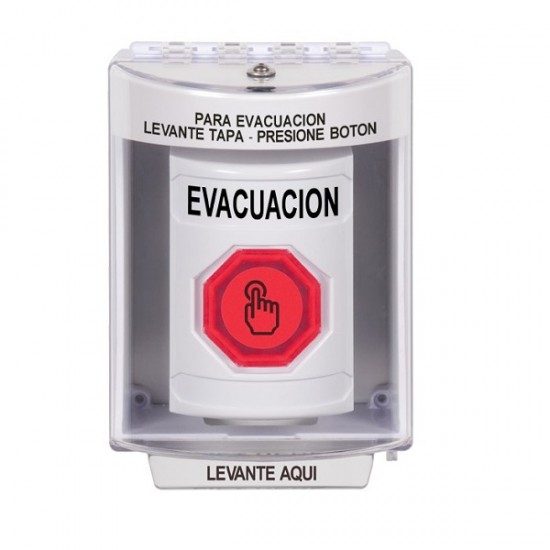SS2377EV-ES STI White Indoor/Outdoor Surface Weather Resistant Momentary Stopper Station w/ EVACUATION Spanish